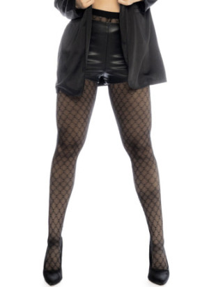 Collant résille noire transparent imprimé - MAL1111BLK